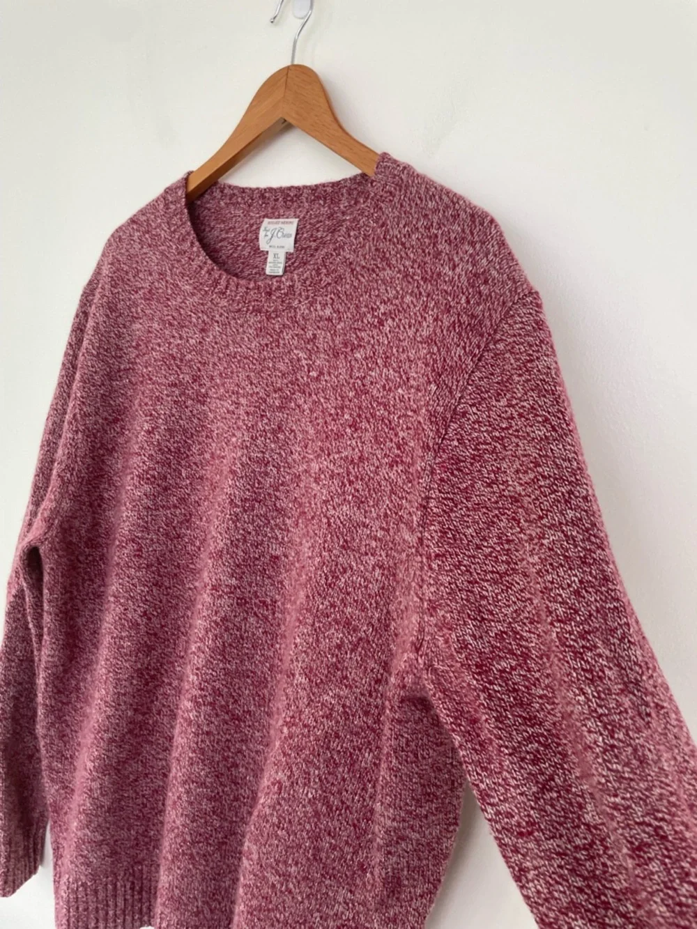 J Crew Rugged Merino Wool-Blend Marled Sweater Red XL Extra Large Cree Neck